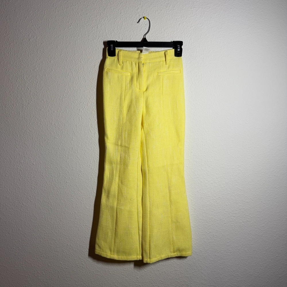 Truce Flare Pants Womens Medium 10-12 Yellow Cropped Pockets Casual Zip Fly